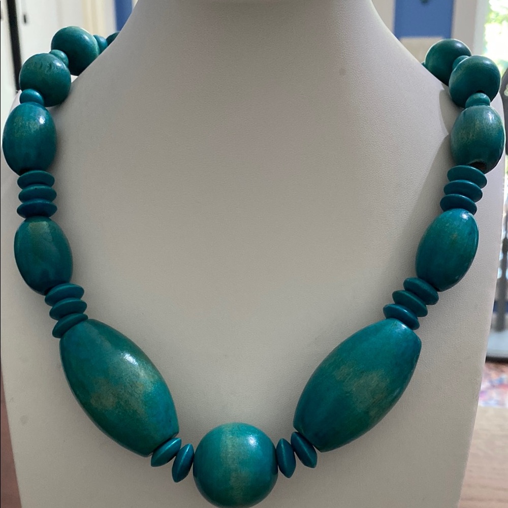 5 for $15 Teal Blue wooden Beaded Necklace